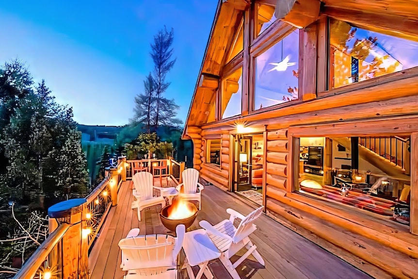 Placeholder: cabin deck at dusk